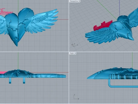 Sculptural Winged Heart Pendant 3D Print Model