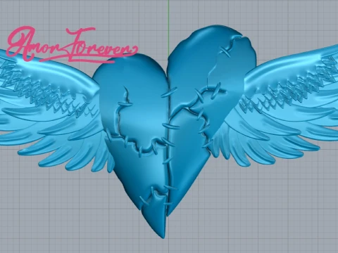 Sculptural Winged Heart Pendant 3D Print Model