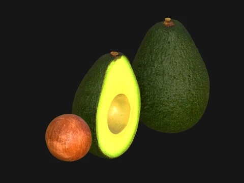 Avocado Set - Whole Half and Seed 3D Model