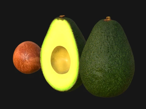 Avocado Set - Whole Half and Seed 3D Model