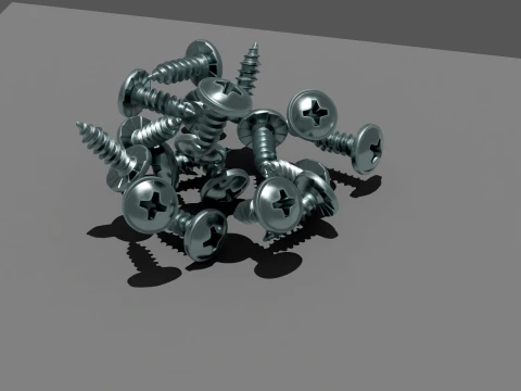 Verspreide schroeven die op de vloer vallen - Natuurkunde-simulatie rekwisieten 3D Model