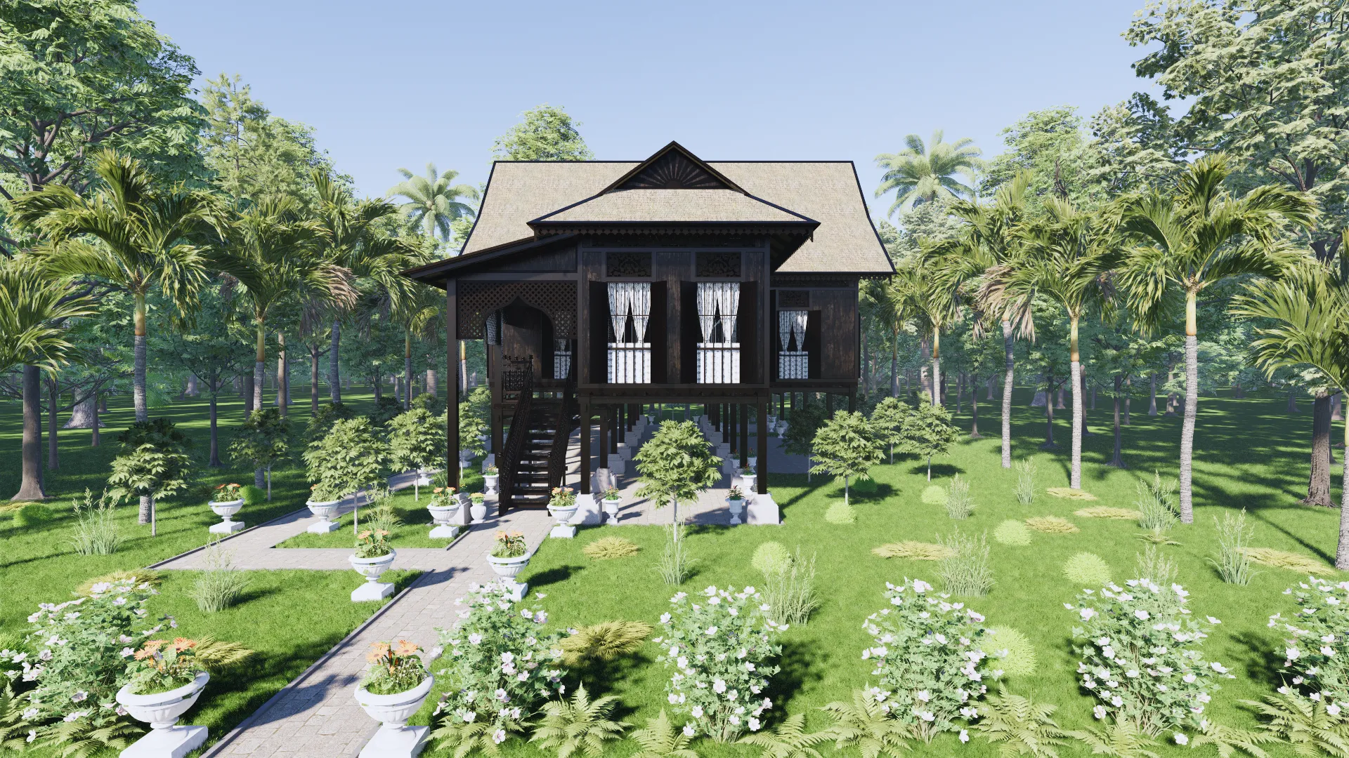 Perak Traditional House of Malaysia 3D Model .c4d .max .obj .3ds .fbx .stl .blend 