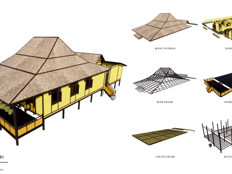 Limas Traditional House of Sambas West Borneo - Type 1 3D Model