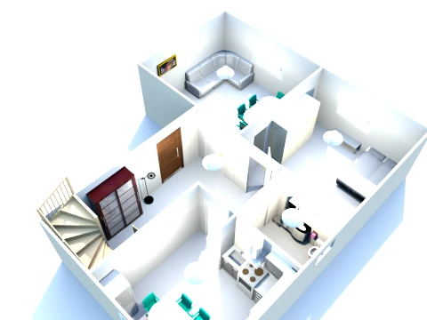 Modern TwoStory House LowPoly 3D Model