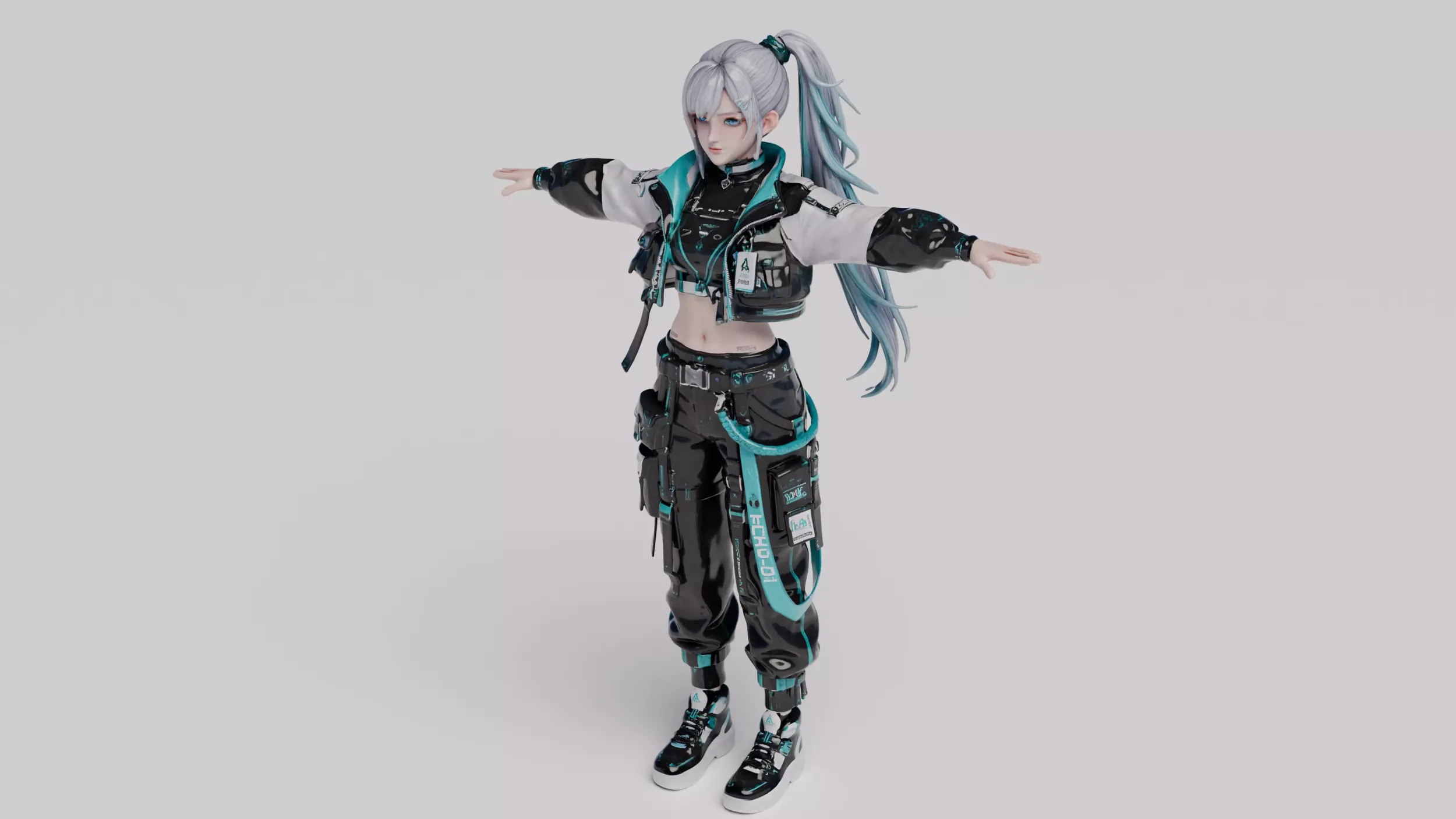 Futuristic Techwear Anime Girl free 3D Model .c4d .max .obj .3ds .fbx .stl .blend 