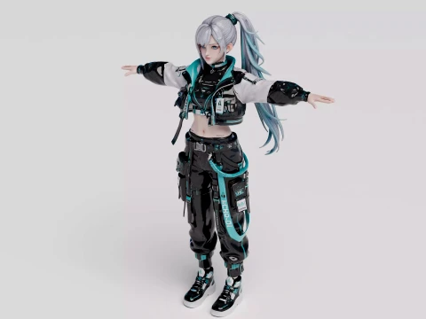 Futuristic Techwear Anime Girl free 3D Model