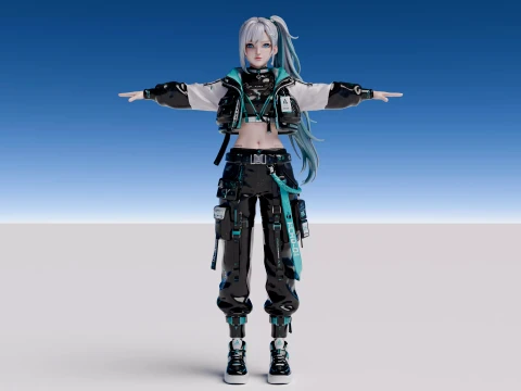 Futuristic Techwear Anime Girl free 3D Model