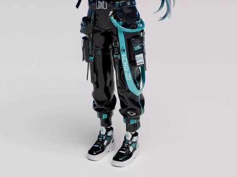 Futuristic Techwear Anime Girl free 3D Model