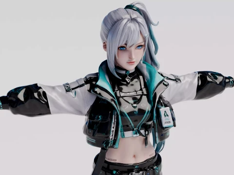 Futuristic Techwear Anime Girl free 3D Model