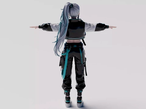Futuristic Techwear Anime Girl free 3D Model