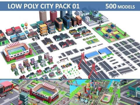 Low Poly City Pack 01 Collection free low-poly 3D Model