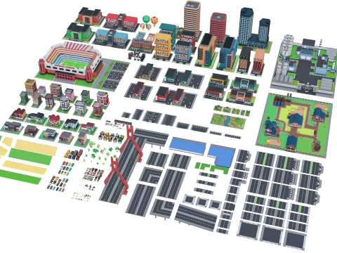 Low Poly City Pack 01 Collection free low-poly 3D Model