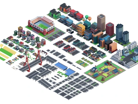Low Poly City Pack 01 Collection free low-poly 3D Model