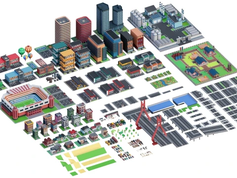 Low Poly City Pack 01 Collection free low-poly 3D Model
