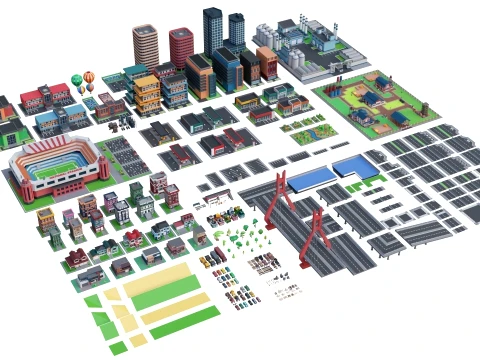 Low Poly City Pack 01 Collection free low-poly 3D Model