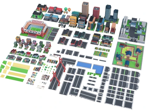 Low Poly City Pack 01 Collection free low-poly 3D Model