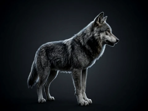 Opgetuigde Low-Poly Grijze Wolf laag-poly 3D Model