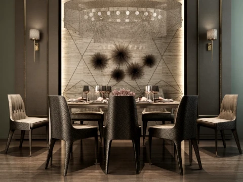 Modern Luxury Dining Room Interior Scene 3D Model