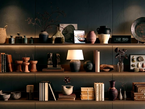 Ensemble d'étagères décoratives modernes, collection d'accessoires d'intérieur Modèle 3D