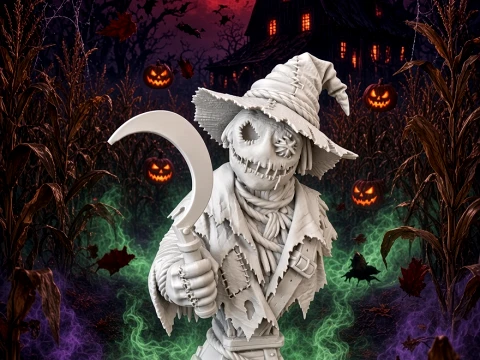 253D Printed Creepy Scarecrow Bust - Halloween Decor 3D Model