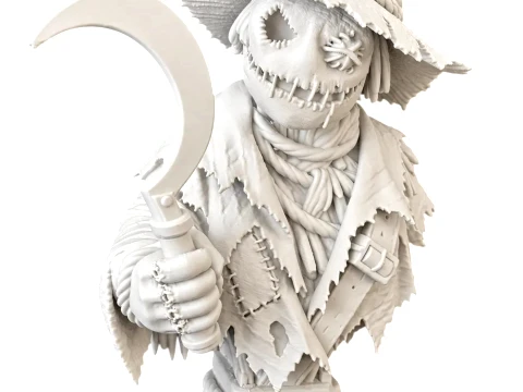 253D Printed Creepy Scarecrow Bust - Halloween Decor 3D Model
