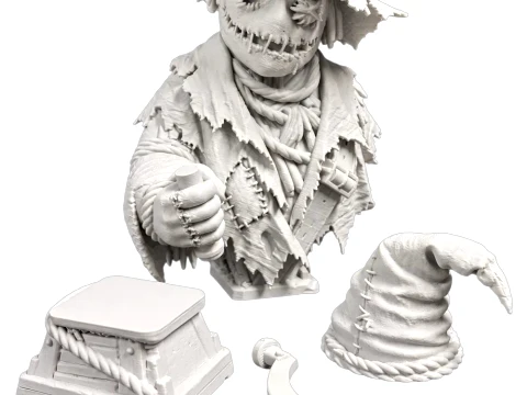 253D Printed Creepy Scarecrow Bust - Halloween Decor 3D Model