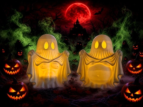 125 3D Printed Two Ghost Guys LED Candle Holder - Halloween Duo Modelo de impresión 3D
