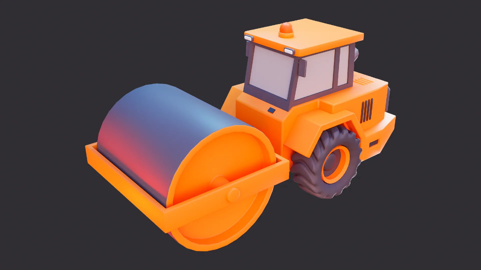 Low Poly Construction Road Roller 3D Model .c4d .max .obj .3ds .fbx .stl .blend 