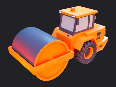 Low Poly Construction Road Roller 3D Model