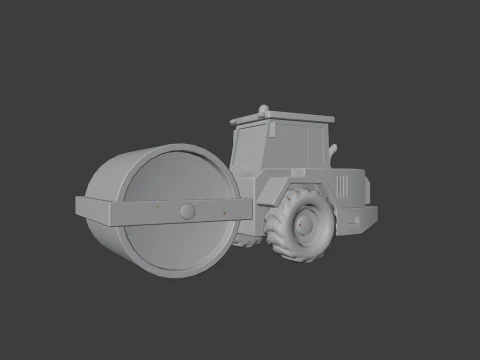 Low Poly Construction Road Roller 3D Model