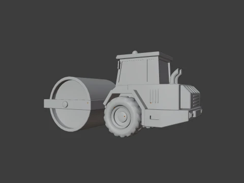 Low Poly Construction Road Roller 3D Model