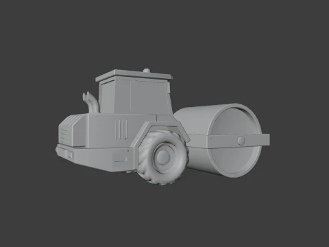 Low Poly Construction Road Roller 3D Model