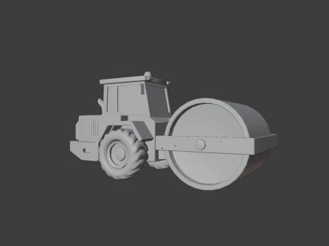 Low Poly Construction Road Roller 3D Model
