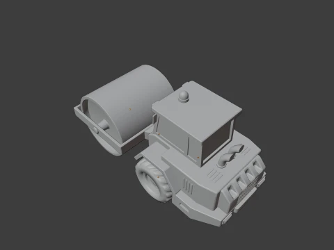 Low Poly Construction Road Roller 3D Model