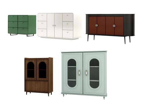 Modern Vintage Storage Cabinet Collection 5pcs 3D Model