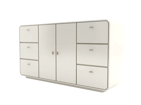 Modern Rounded Cream White Sideboard with Drawers and Doors 3D Model