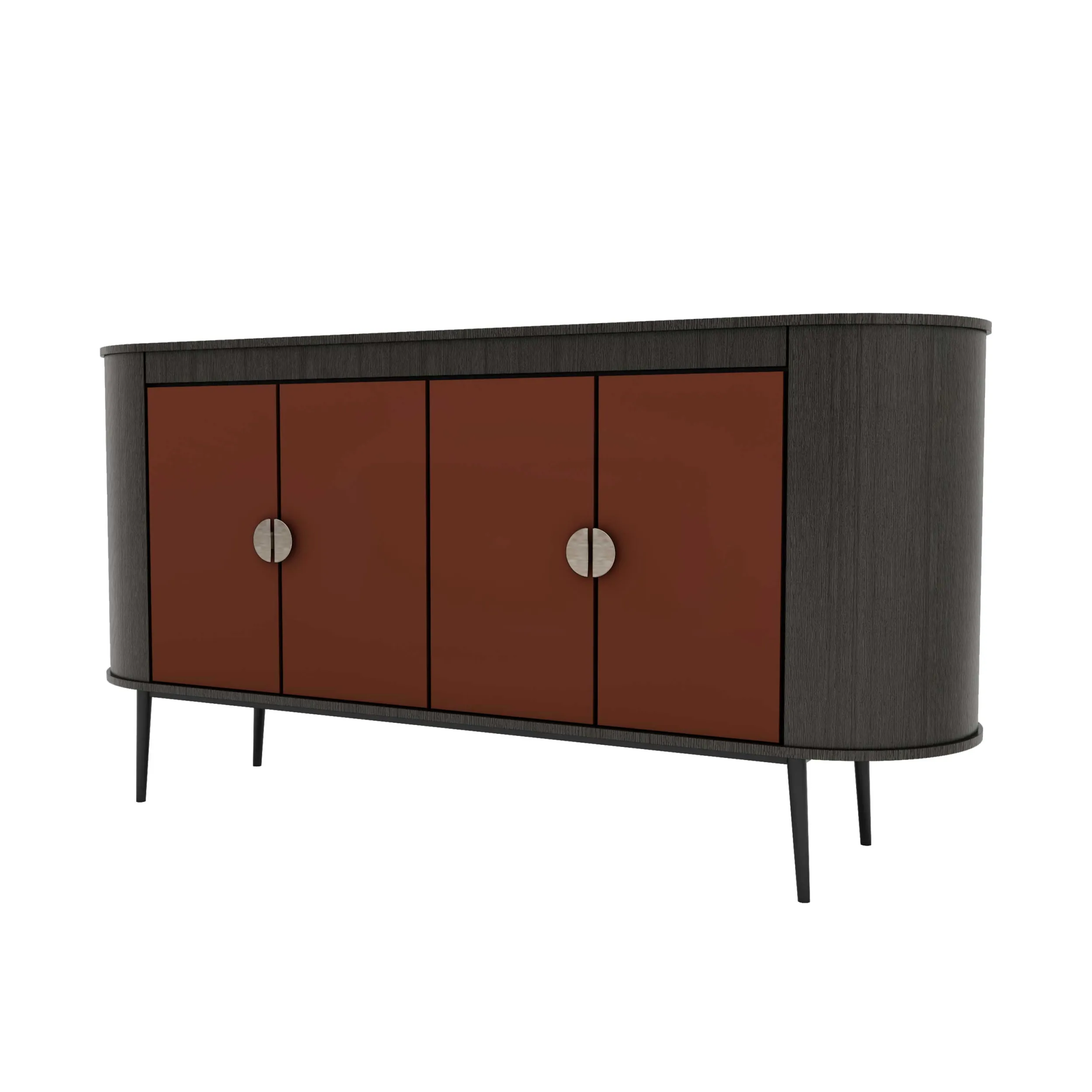 Modern Rounded Sideboard - Dark Wood with Red Doors 3D Model .c4d .max .obj .3ds .fbx .stl .blend 