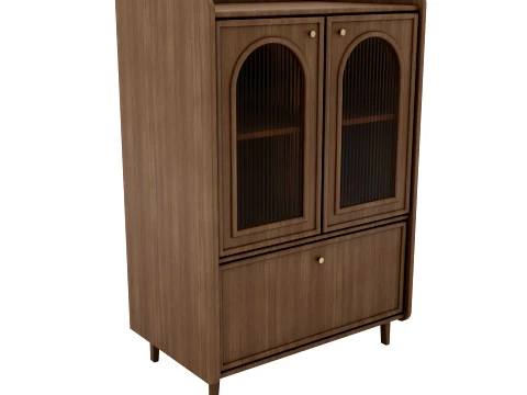 Classic Mid-Century Wooden Glass Cabinet 3D Model