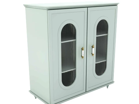 Pastel Mint Vintage Glass Display Cabinet with Oval Fluted Glass 3D Model