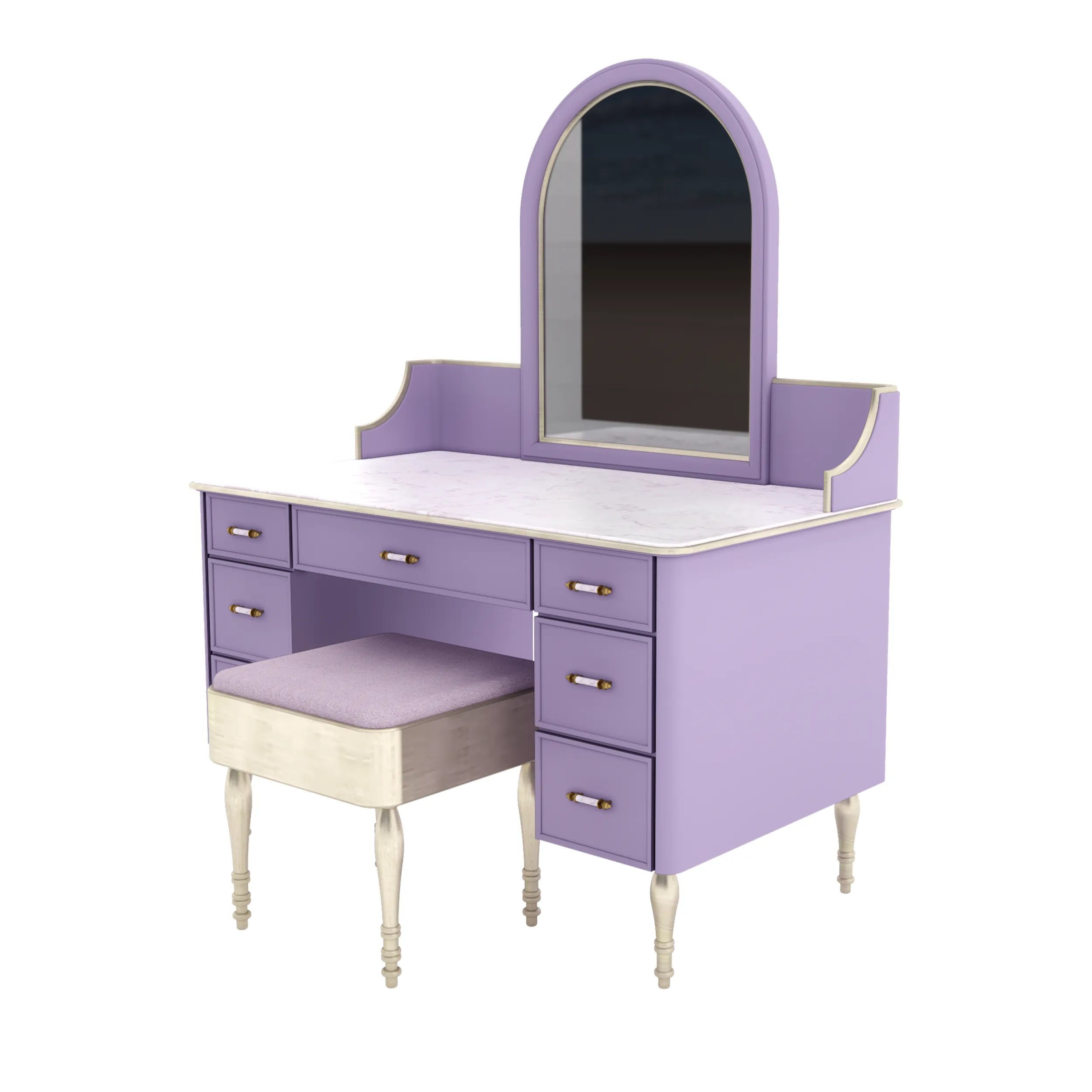 Classic Purple Vanity Dressing Table with Arched Mirror Stool 3D Model .c4d .max .obj .3ds .fbx .stl .blend 
