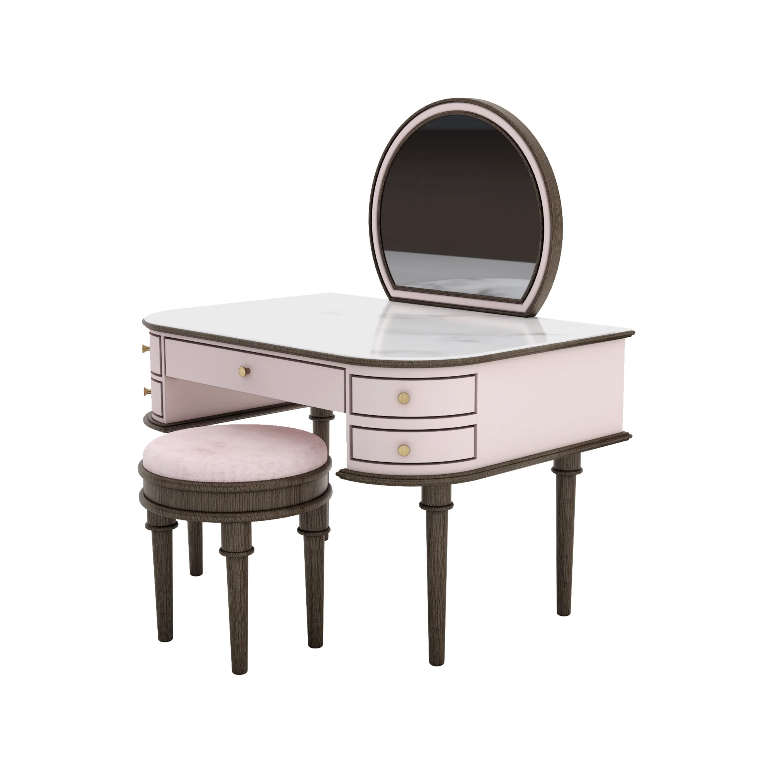 Pink Oval Vanity Dressing Table with Stool 3D Model .c4d .max .obj .3ds .fbx .stl .blend 