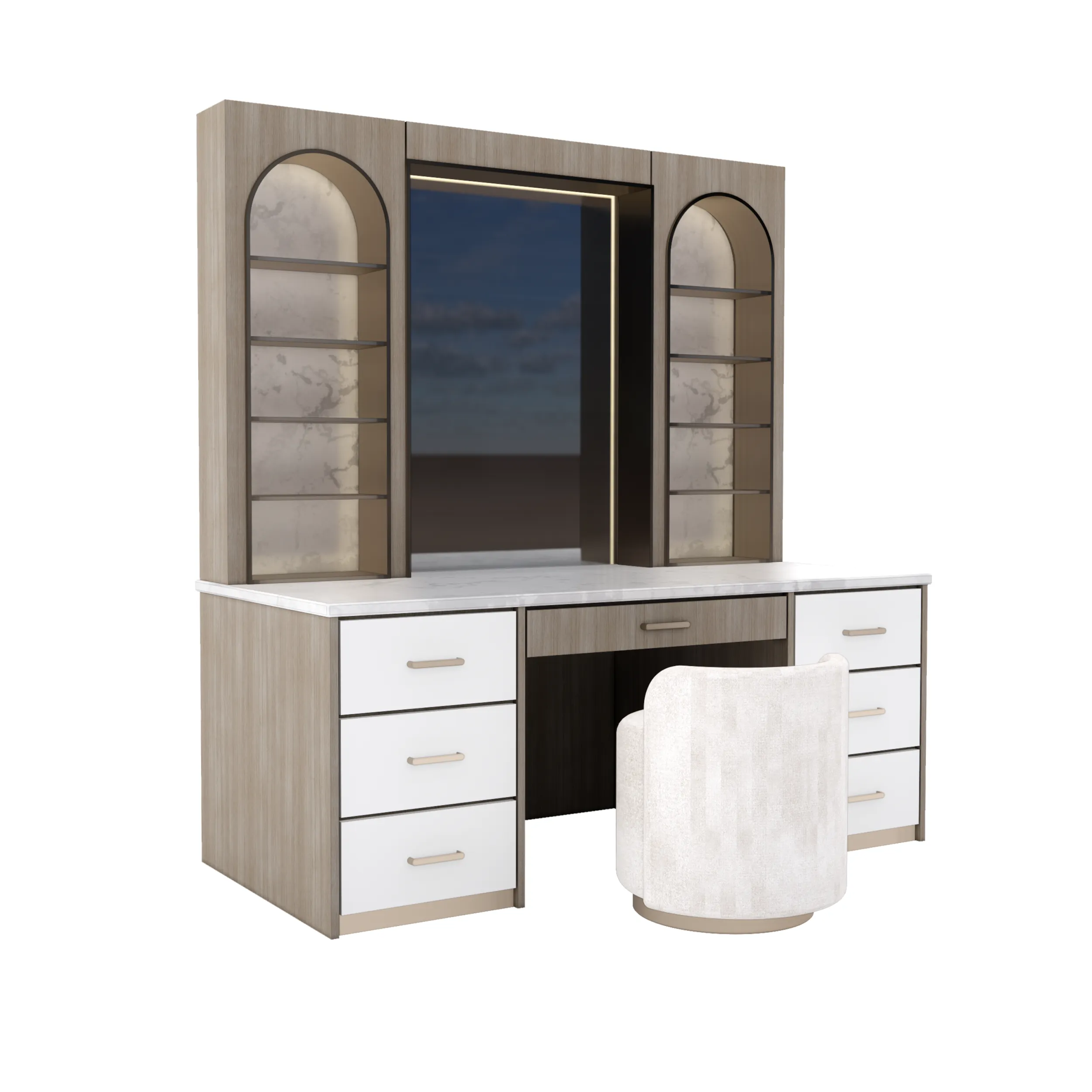 Modern Luxury Wood Marble Vanity Unit with Built in Chair 3D Model .c4d .max .obj .3ds .fbx .stl .blend 