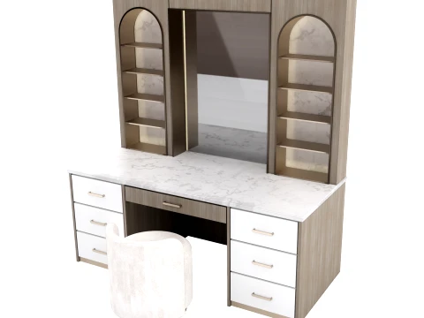 Modern Luxury Wood Marble Vanity Unit with Built in Chair 3D Model
