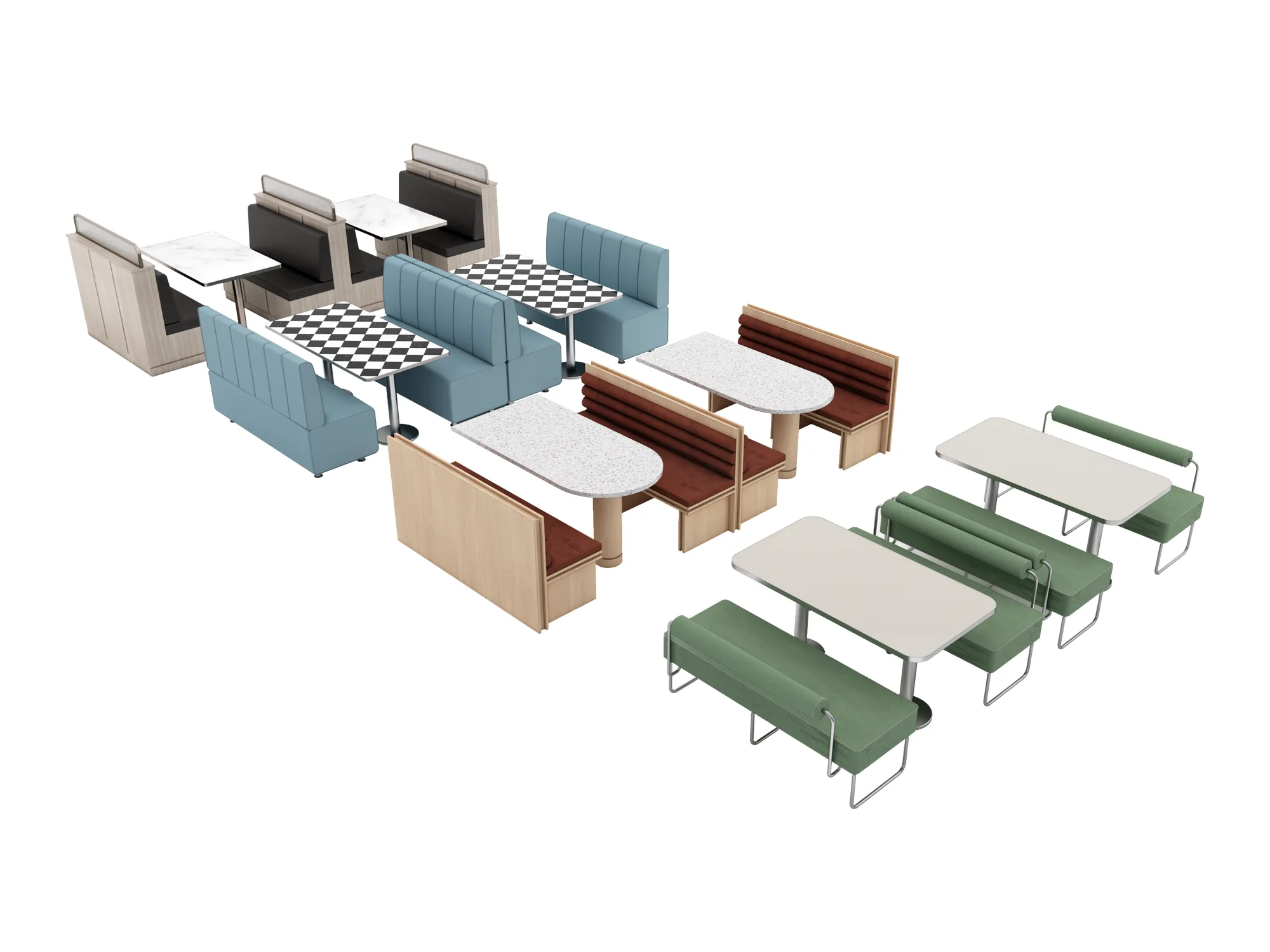 Modern Restaurant Cafe Modular Booth Seating Table Collection 4pcs 3D Model .c4d .max .obj .3ds .fbx .stl .blend
