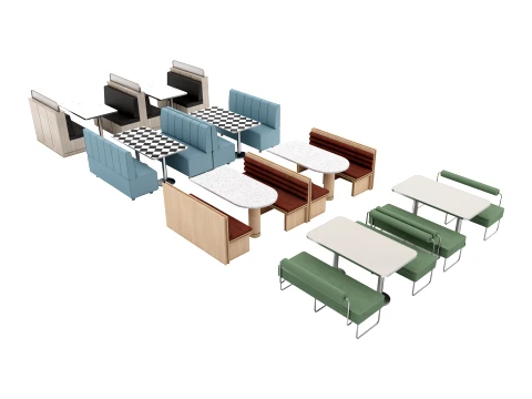 Modern Restaurant Cafe Modular Booth Seating Table Collection 4pcs 3D Model