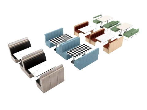 Modern Restaurant Cafe Modular Booth Seating Table Collection 4pcs 3D Model
