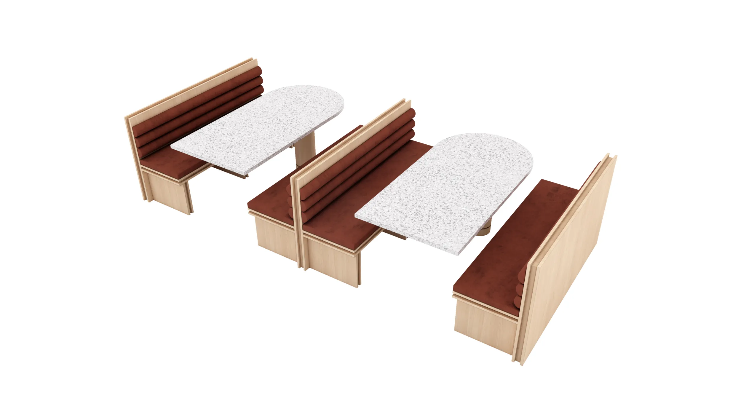 Mid-Century Wood Banquette Booth Seating Terrazzo Oval Table 3D Model .c4d .max .obj .3ds .fbx .stl .blend 