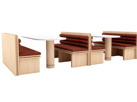 Mid-Century Wood Banquette Booth Seating Terrazzo Oval Table 3D Model