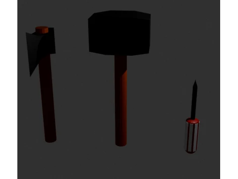 Low Poly Tools Pack Axe Sledgehammer Screwdriver 3D Model