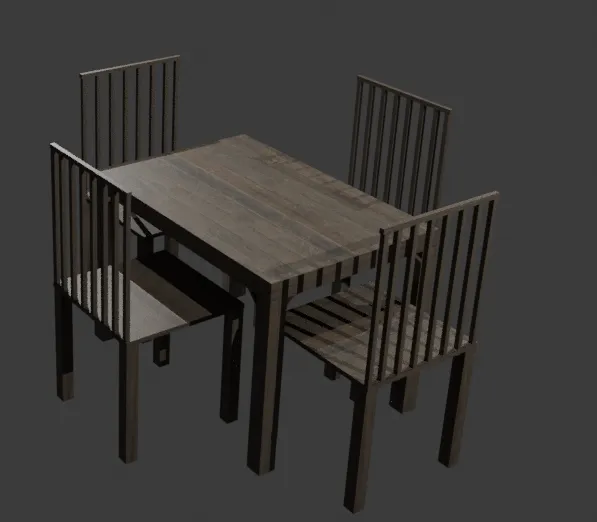 Realstic Wooden Dining Set Table 4 Chairs PBR 4K 3D Model .c4d .max .obj .3ds .fbx .stl .blend 